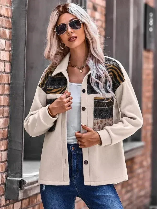 Stylish Patchwork V-Neck Women Coat - Coat - LeStyleParfait