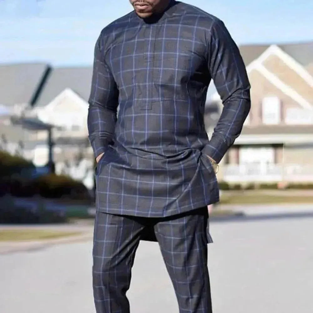 Stylish Plaid African Outfit Two-Piece Set - Plaid Pants Two-Piece Set - LeStyleParfait