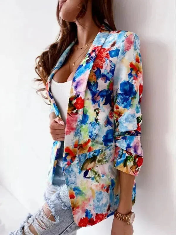 LeStyleParfait Women's Coats Winter Coat Buttons V-Neck Long Sleeves Printed-Coat