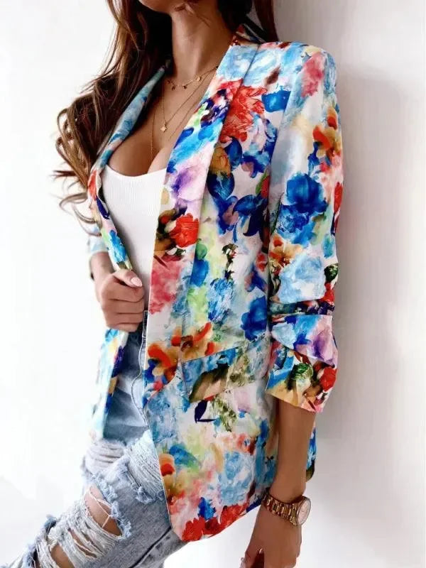 LeStyleParfait Women's Coats Winter Coat Buttons V-Neck Long Sleeves Printed-Coat