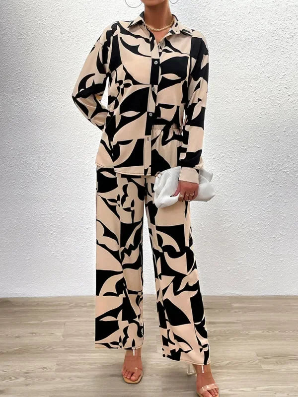 Ensemble deux pièces élégant à imprimé abstrait pour femme