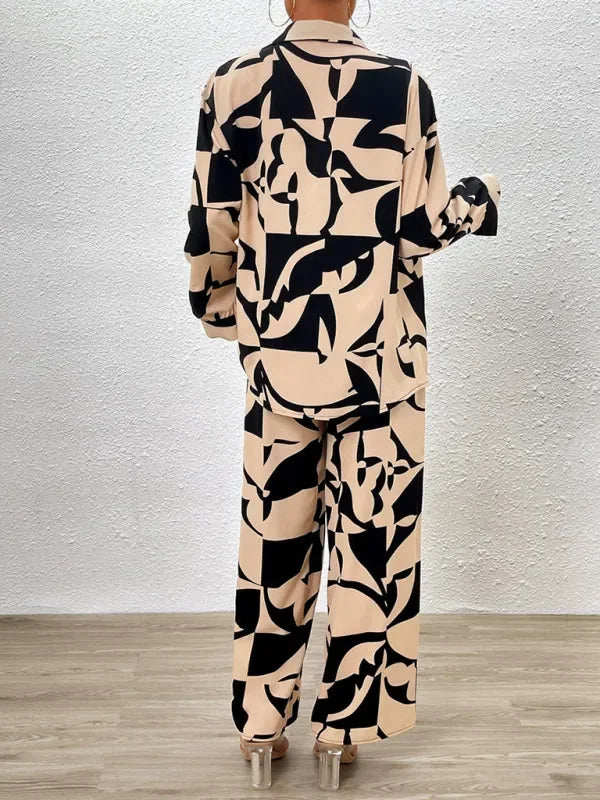 Ensemble deux pièces élégant à imprimé abstrait pour femme