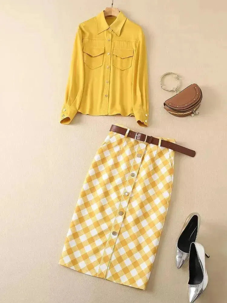 Stylish Women Gingham Skirt Set - Casual Skirt Set - LeStyleParfait