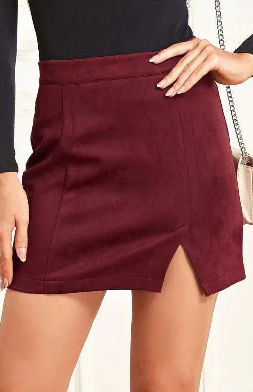 Suede High Waist A-Line Mini Skirt - A-Line Mini Skirt - LeStyleParfait
