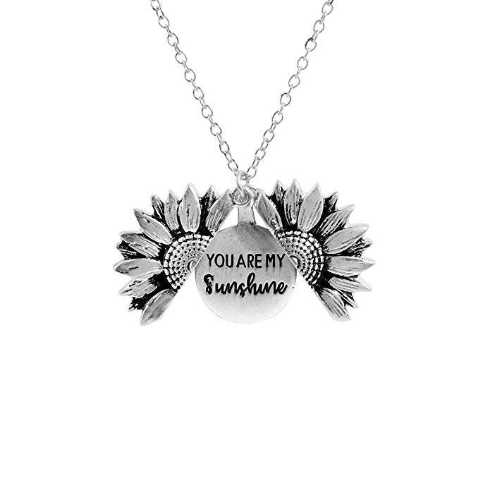 Sunflower Pendant Necklace - Engraved (You are my sunshine) - Necklace - LeStyleParfait Kenya