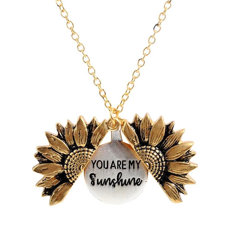 Sunflower Pendant Necklace - Engraved (You are my sunshine) - Necklace - LeStyleParfait Kenya