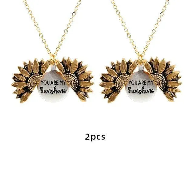 Sunflower Pendant Necklace - Engraved (You are my sunshine) - Pendant Necklace - LeStyleParfait