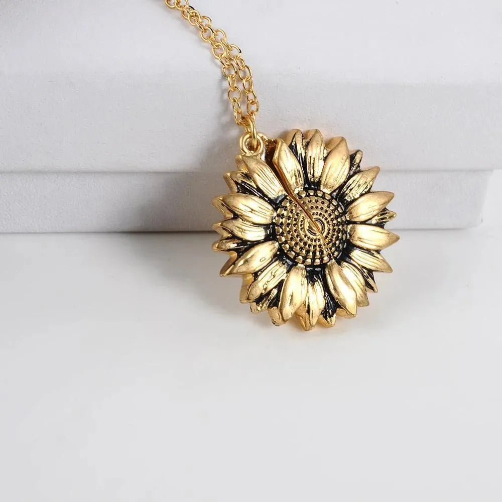 Sunflower Pendant Necklace - Engraved (You are my sunshine) - Pendant Necklace - LeStyleParfait