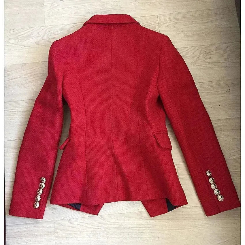 The Pragmatic Red Tweed Blazer Women - Casual - Plain-Solid - Double-Breasted Blazer - LeStyleParfait