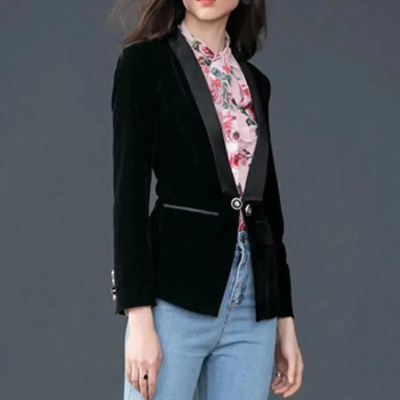The Prowess Velvet V-Neck Blazer Women - Casual - Plain-Solid - Velvet Blazer - LeStyleParfait