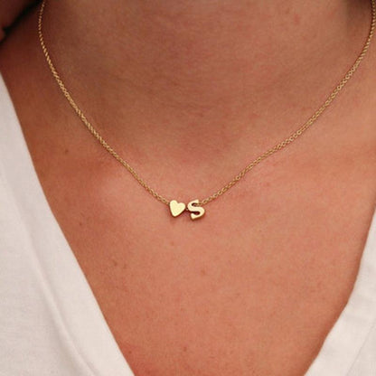 Tiny Heart and Initial Letter Pendant Necklace - Necklace - LeStyleParfait Kenya