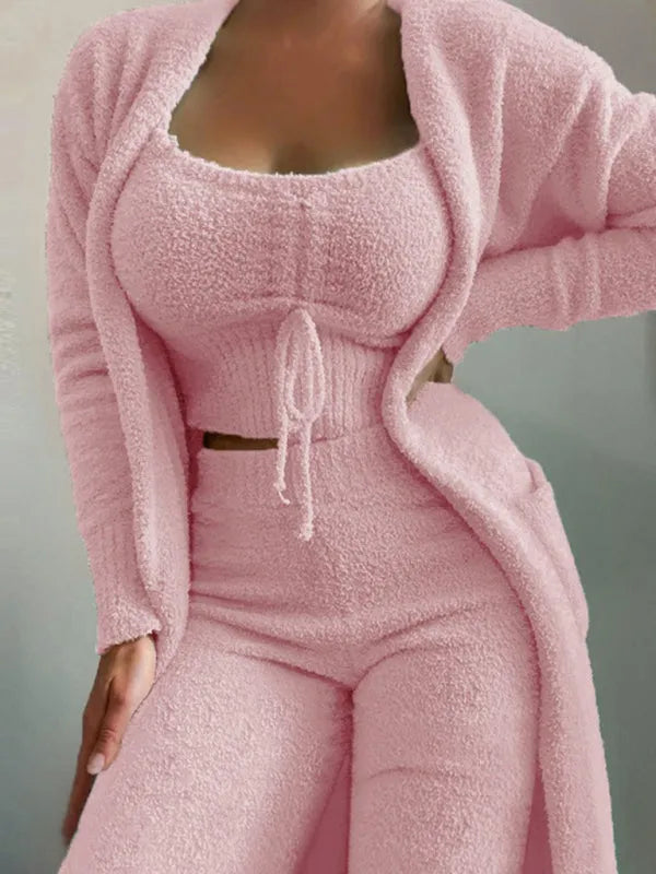 Trendy Women Casual Fleece Three-Piece Pants Set - Casual Pants Set - LeStyleParfait