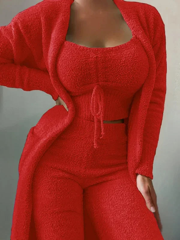 Trendy Women Casual Fleece Three-Piece Pants Set - Casual Pants Set - LeStyleParfait