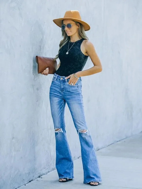 Women Bootcut Jeans - High Waist Ripped Jeans - Women Jeans - LeStyleParfait