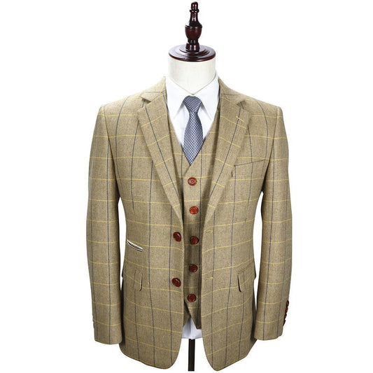 Tweed Herringbone Retro Men's Suit 3-Piece Wool Suit - Suit - LeStyleParfait Kenya