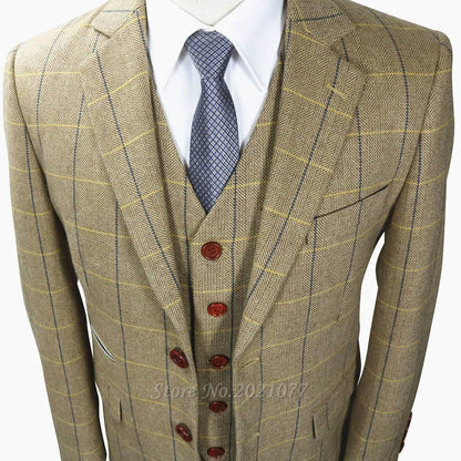 Tweed Herringbone Retro Men's Suit 3-Piece Wool Suit - Suit - LeStyleParfait Kenya