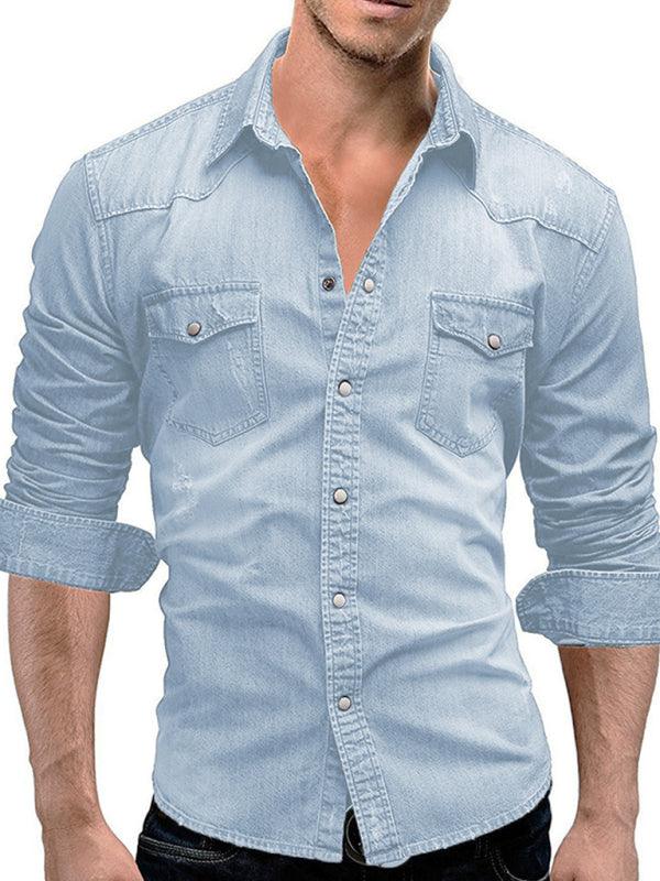 Two-Pocket Long Sleeve Denim Shirt - Shirt - LeStyleParfait Kenya