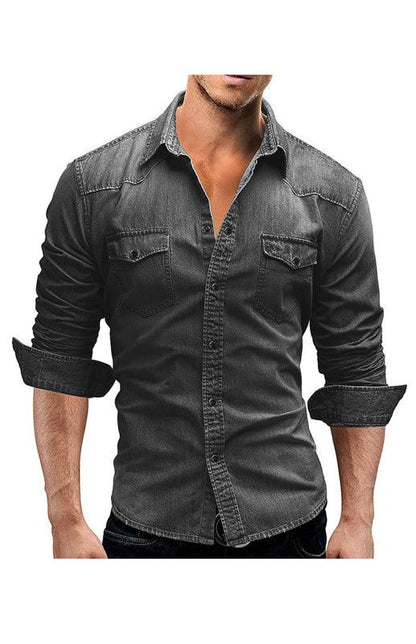Two-Pocket Long Sleeve Denim Shirt - Shirt - LeStyleParfait Kenya