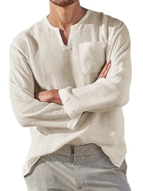 V-Neck Linen Shirt for Men - Linen Shirt - LeStyleParfait