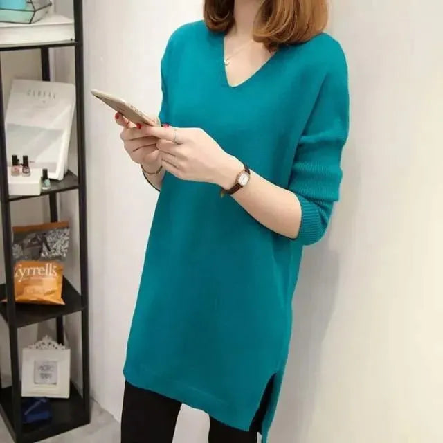 V-Neck Oversized Women Sweater - Pullover Sweater - LeStyleParfait