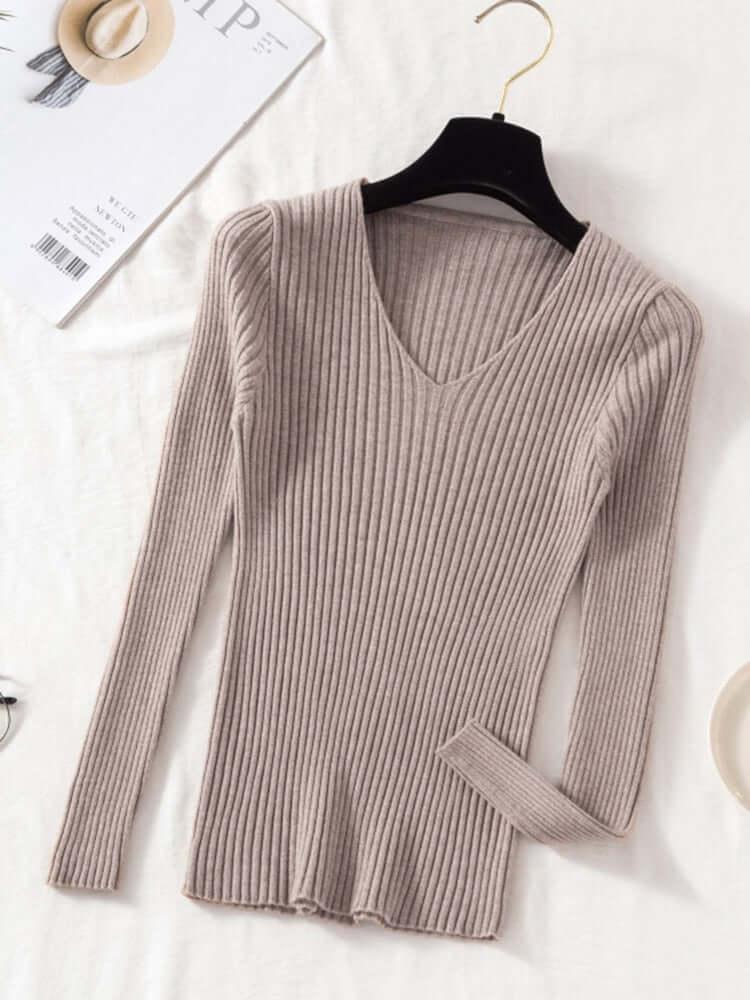 V-Neck Women's Pullover Sweater - Sweater - LeStyleParfait Kenya