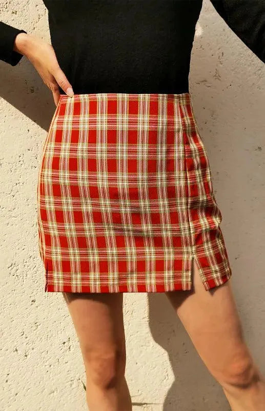 LeStyleParfait Women Skirts Ladies Sexy Mini Skirt Plaid Drawstring-Elastic Waist-Plaid Skirt