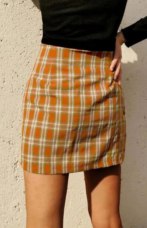 LeStyleParfait Women Skirts Ladies Sexy Mini Skirt Plaid Drawstring-Elastic Waist-Plaid Skirt