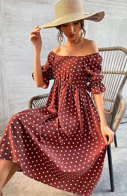 Women's Ruffle High Waist Polka Dot Dress - Polka Dot Dress - LeStyleParfait