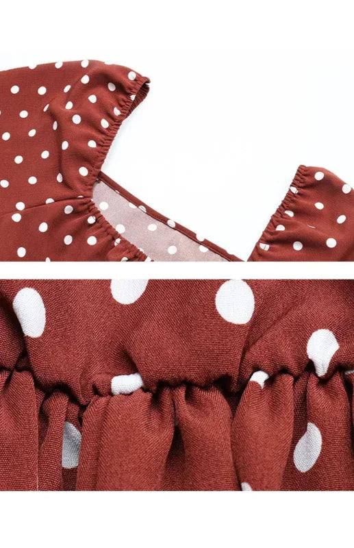Vintage Red Polka Dot Chiffon Midi Dress