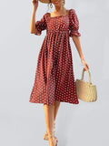 Vintage Red Polka Dot Chiffon Midi Dress