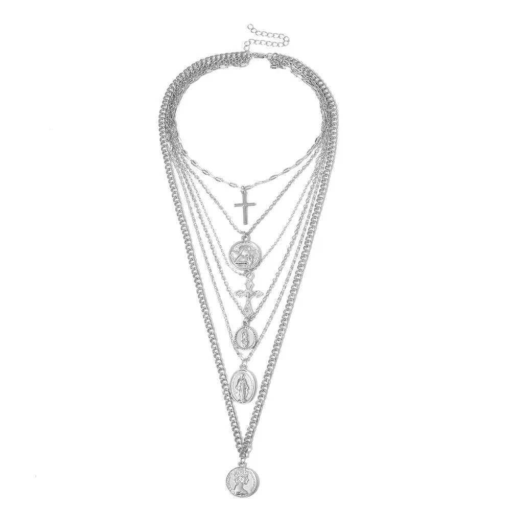 Virgin Mary and Cross Pendant Necklace - Pendant Necklace - LeStyleParfait