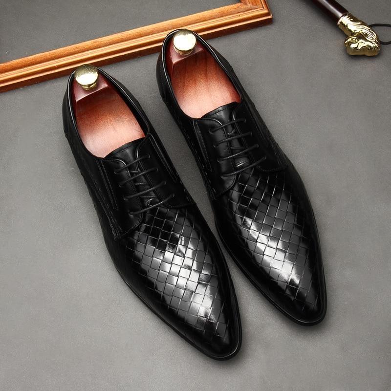 Buy Men Dress Shoes - Weaved Style Oxford Leather Shoes at ...