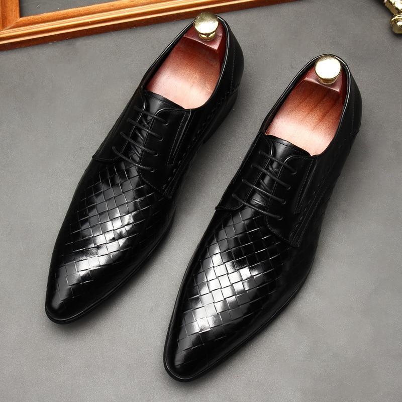 Buy Men Dress Shoes - Weaved Style Oxford Leather Shoes at ...