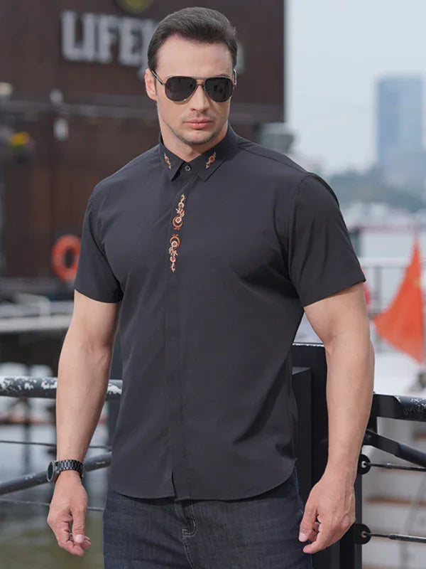 White Embroidered Plus Size Shirt-Men Shirts-LeStyleParfait