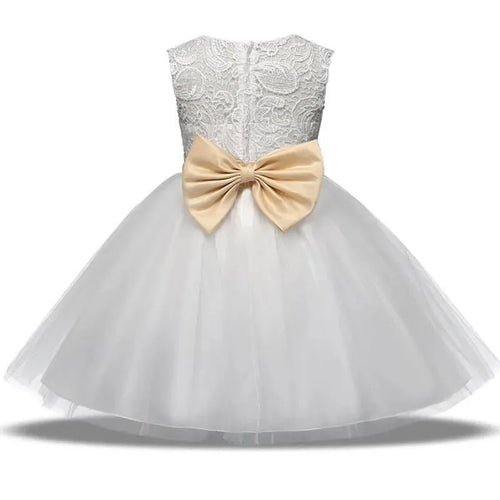 White Lace Girl Dress, Bowtie - Girls Dresses - LeStyleParfait