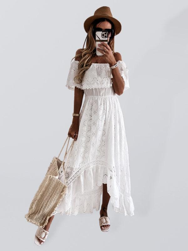 White Lace Off Shoulder Maxi Dress - Maxi Dress - LeStyleParfait Kenya