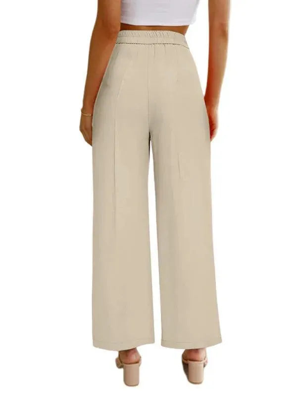 LeStyleParfait Women Pants Plain-Solid Women's Buttons Polyester-Women Pants