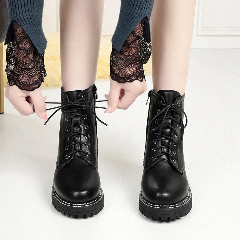 Winter Lace-Up Leather Boots - Shoes - LeStyleParfait Kenya