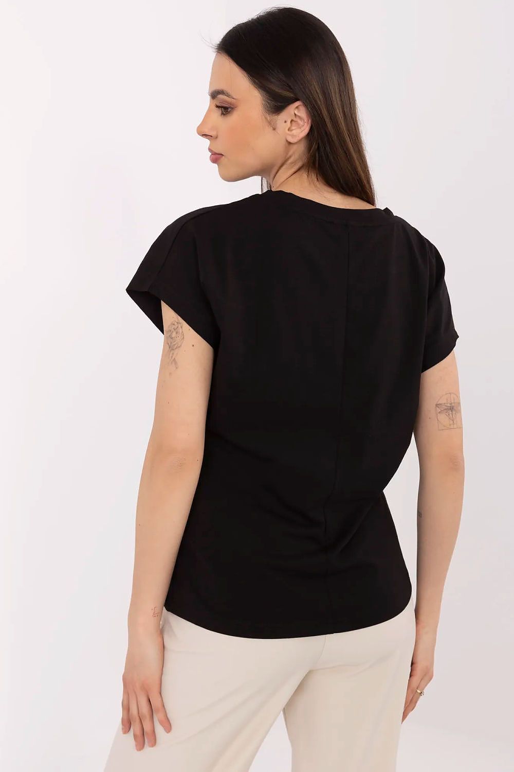 Women Black Graphic V Neck Tshirt-Women T-Shirt-LeStyleParfait