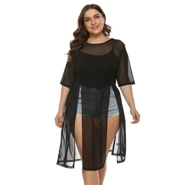 Women Black Textured Swimwear Cover-Up fashion image