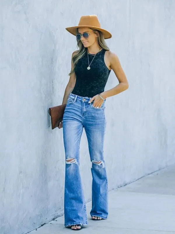 Women Bootcut Jeans - High Waist Ripped Jeans - Women Jeans - LeStyleParfait