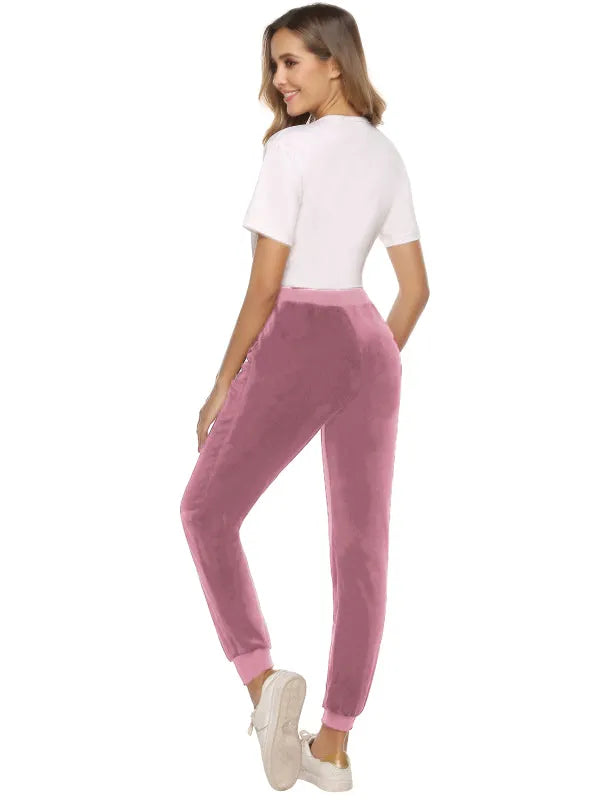 Cozy Women Jogger Pants Casual Velvet Lounge Elastic Waist Relaxed Fit Fall | LeStyleParfait