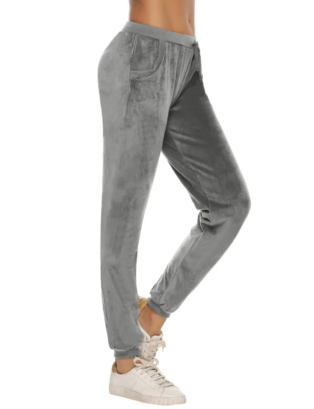 Cozy Women Jogger Pants Casual Velvet Lounge Elastic Waist Relaxed Fit Fall | LeStyleParfait