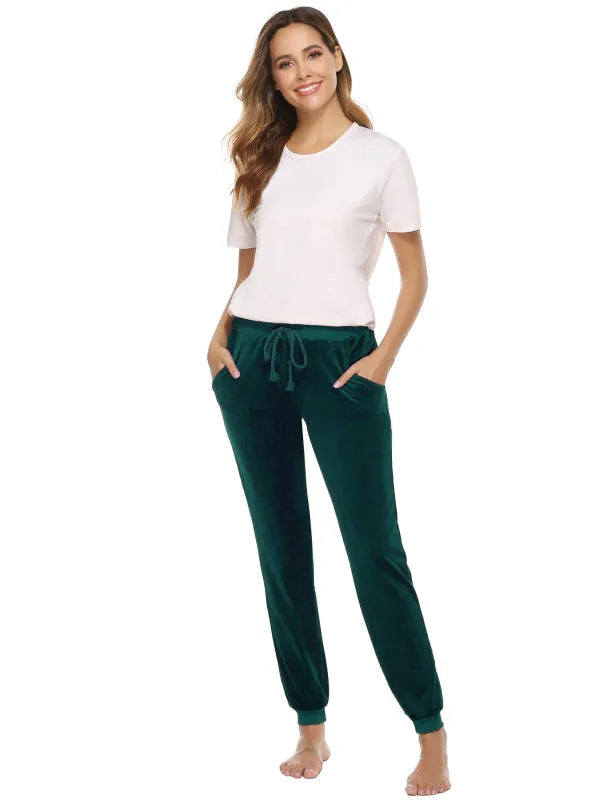 Cozy Women Jogger Pants Casual Velvet Lounge Elastic Waist Relaxed Fit Fall | LeStyleParfait