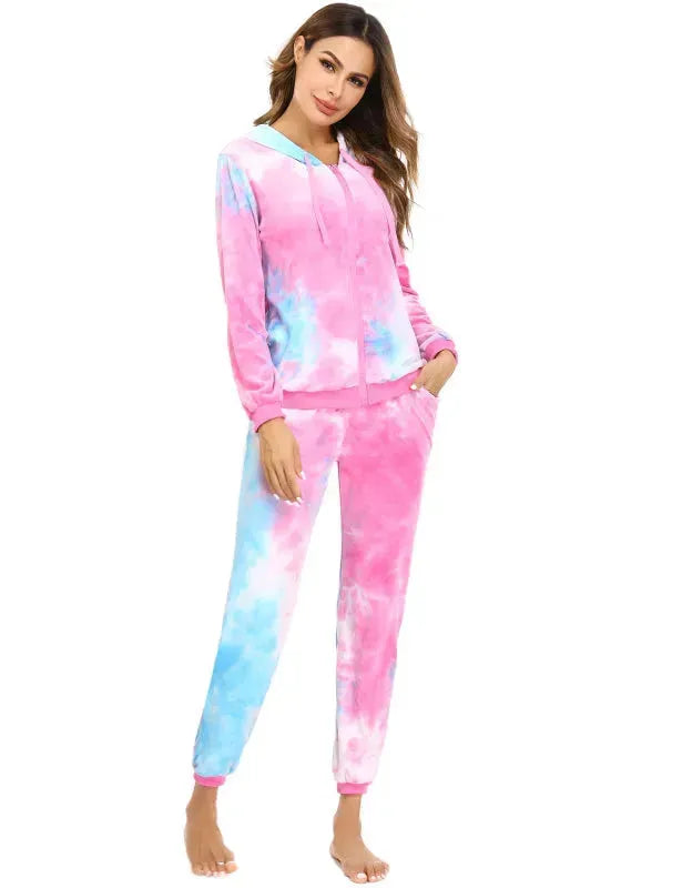 Women Casual Velvet Tie & Dye Two-Piece Jogger Set - Casual Jogger Set - LeStyleParfait
