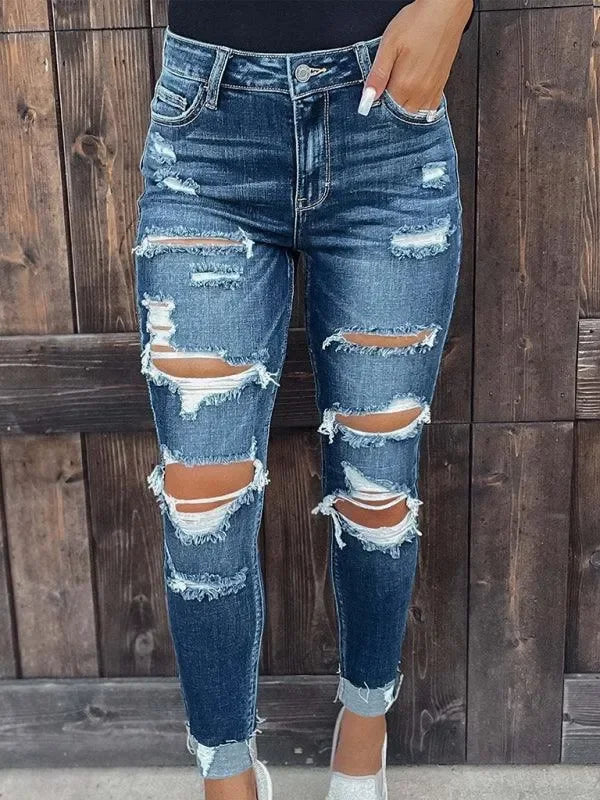 Women Distressed Skinny Jeans - Lined - Women Jeans - LeStyleParfait