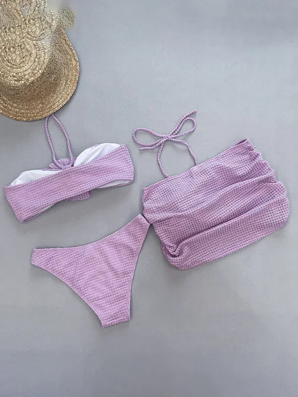 Women Floral White Bandeau Bikini Set