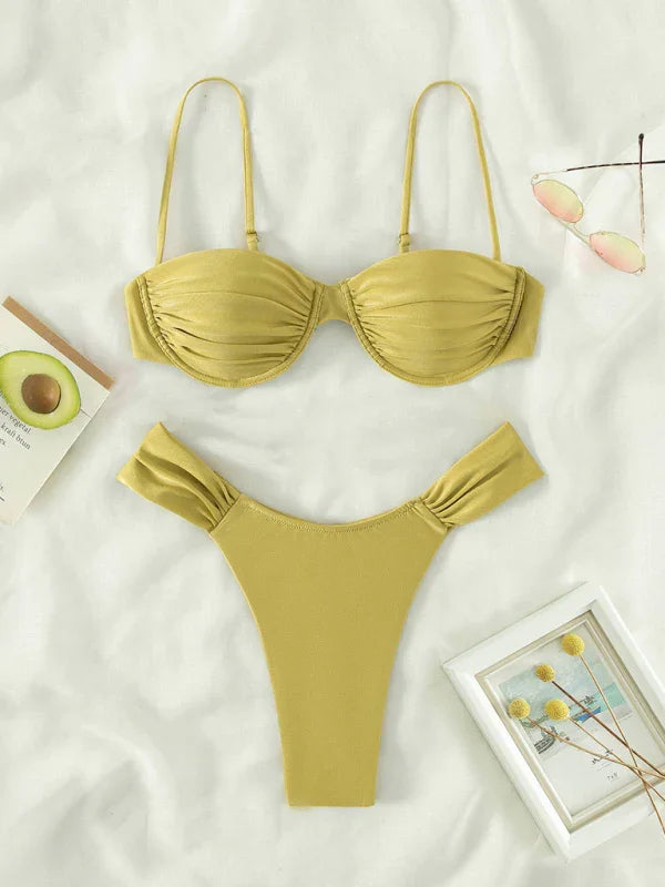 Women Green Black Underwire Bikini Set