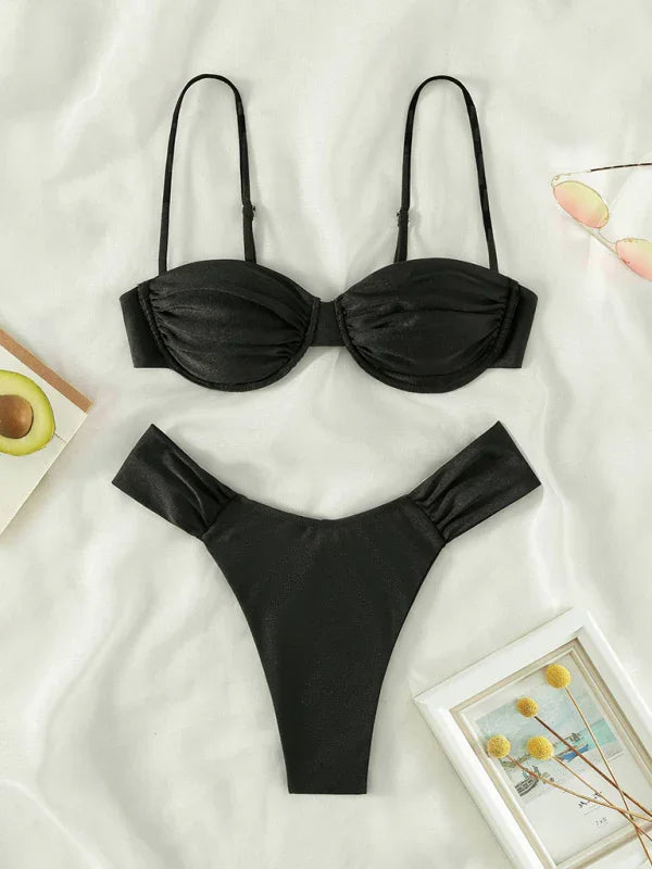 Women Green Black Underwire Bikini Set fashion image