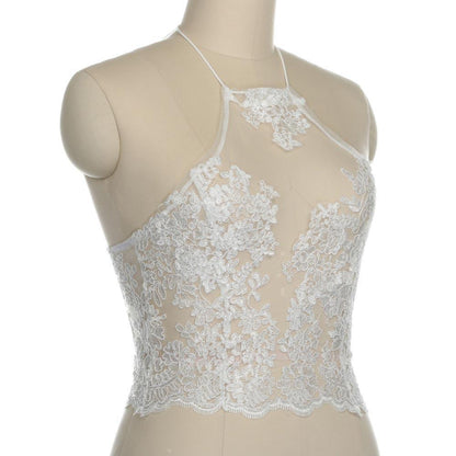 Women Lace Tank Tops Sexy Floral Embroidery White Crop Top - Women Tops - LeStyleParfait Kenya
